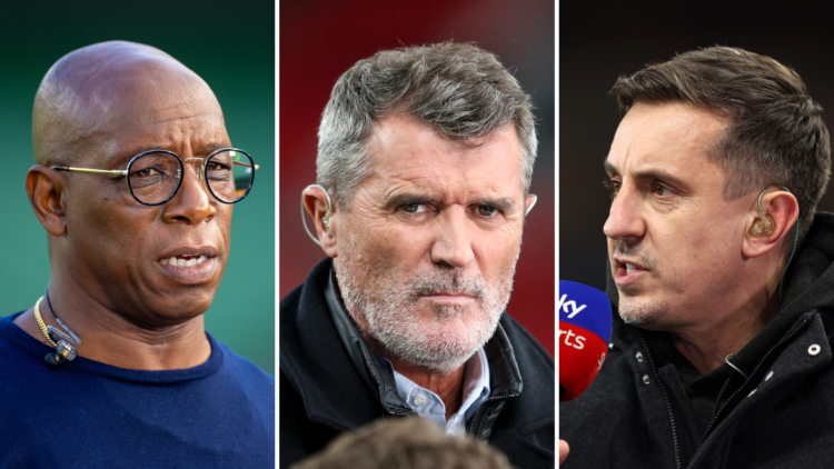 Ian Wright on the left, Roy Keane in the middle, and Gary Neville on the right