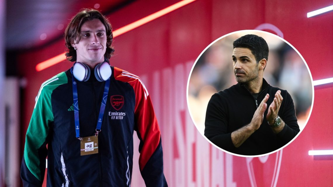 Riccardo Calafiori of Arsenal arrives during the UEFA Champions League 2024/25 League Phase MD2 match between Arsenal FC and Paris Saint-Germain. I...