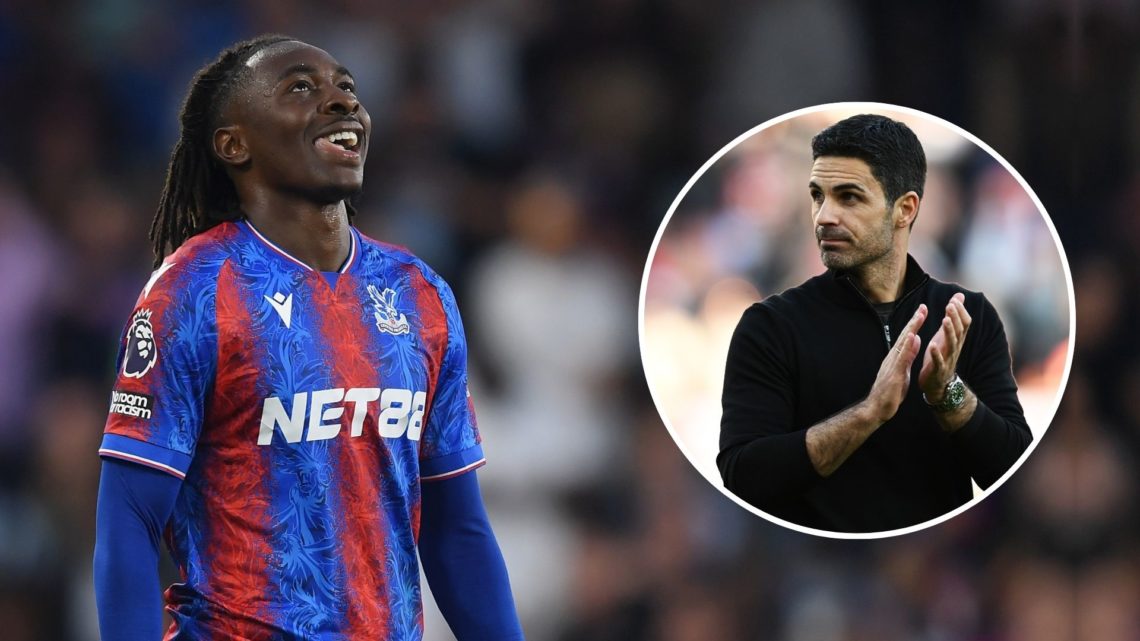 Eberechi Eze of Crystal Palace reacts during the Premier League match between Crystal Palace FC and Manchester United FC at Selhurst Park. Inset, M...