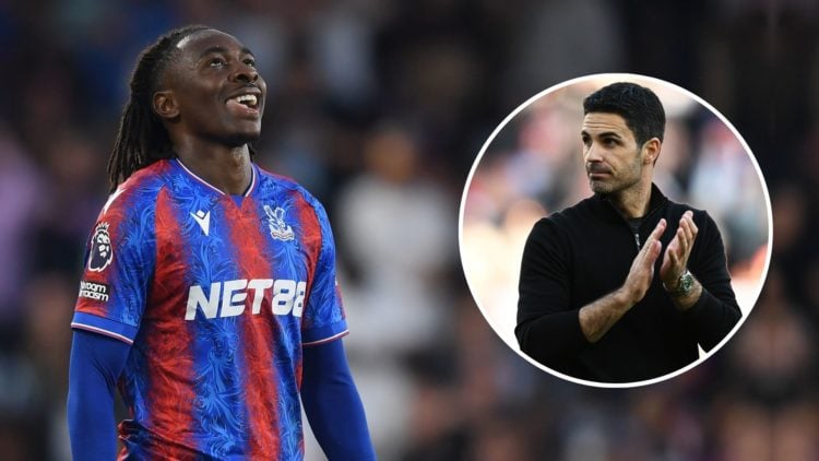 Eberechi Eze of Crystal Palace reacts during the Premier League match between Crystal Palace FC and Manchester United FC at Selhurst Park. Inset, M...