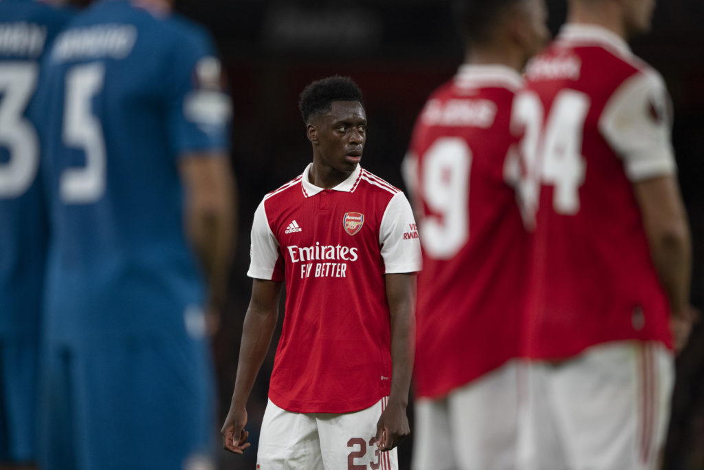 Albert Sambi Lokonga looking on during an Arsenal game