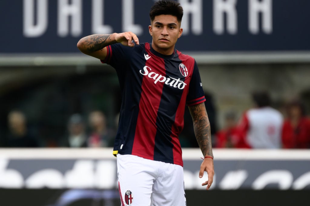 Santiago Castro of Bologna FC gestures during the Serie A