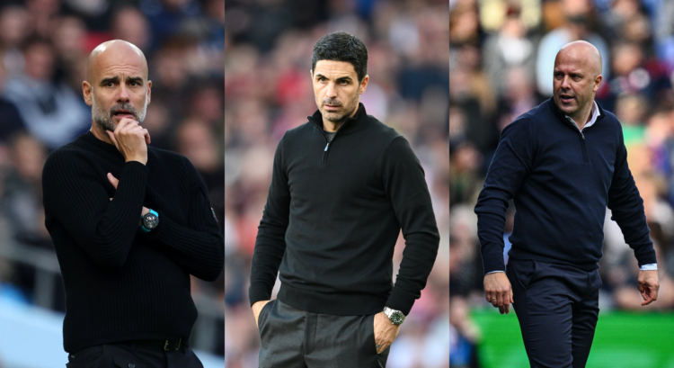 An image featuring Pep Guardiola, Mikel Arteta and Arne Slot.