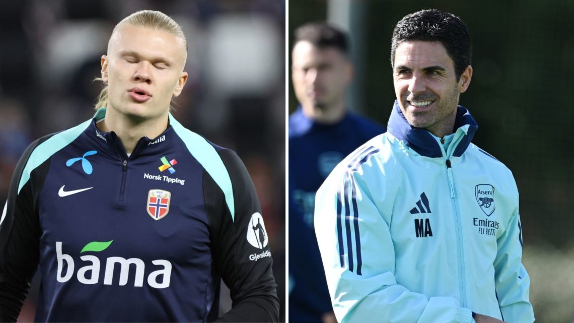 Split image of Erling Haaland and Mikel Arteta.