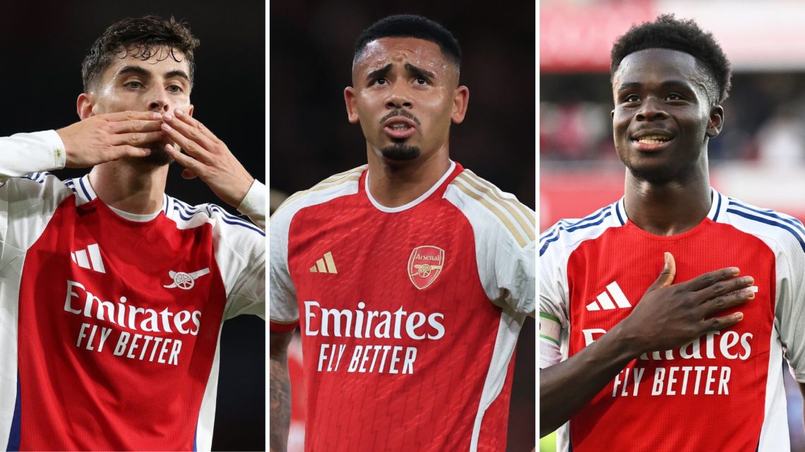 Split image of Kai Havertz, Gabriel Jesus, and Bukayo Saka.
