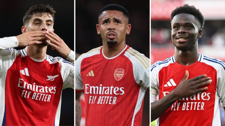 Split image of Kai Havertz, Gabriel Jesus, and Bukayo Saka.