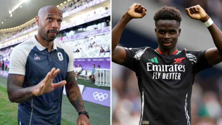 Split image of Thierry Henry and Bukayo Saka.