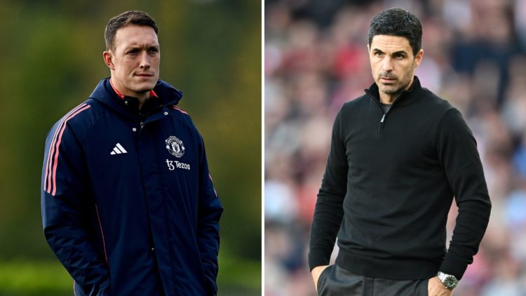 Split image of Phil Jones and Mikel Arteta.