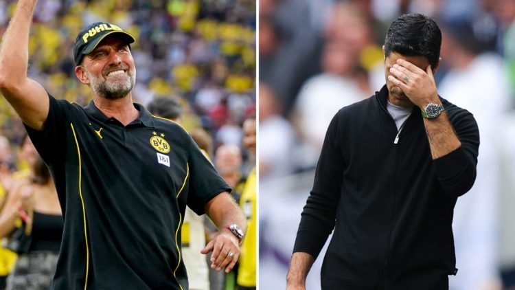 Split image of Jurgen Klopp and Mikel Arteta.