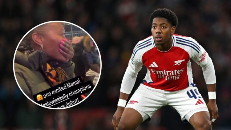 Myles Lewis-Skelly of Arsenal during the UEFA Champions League 2024/25 League Phase MD2 match between Arsenal FC and Paris Saint-Germain. Inset, an...
