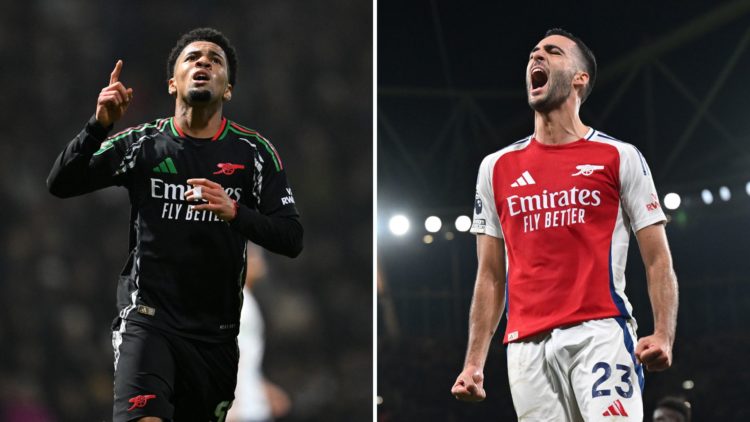Split image of Ethan Nwaneri and Mikel Merino.