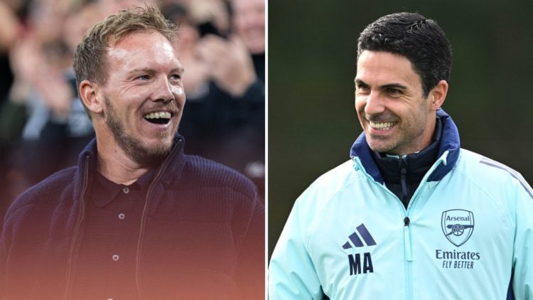 Split image of Julian Nagelsmann and Mikel Arteta.