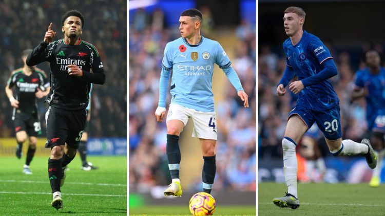 Split image of Ethan Nwaneri, Phil Foden, and Cole Palmer.