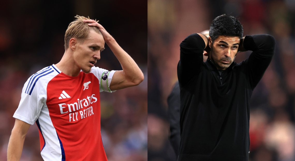 An image featuring Martin Odegaard and Mikel Arteta.