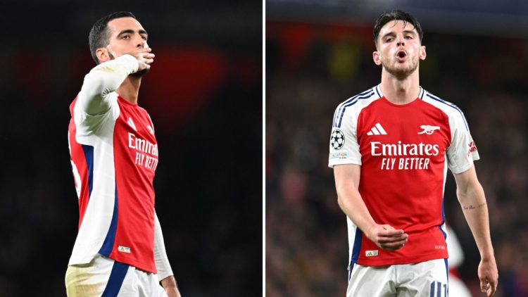 Split image of Mikel Merino and Declan Rice.