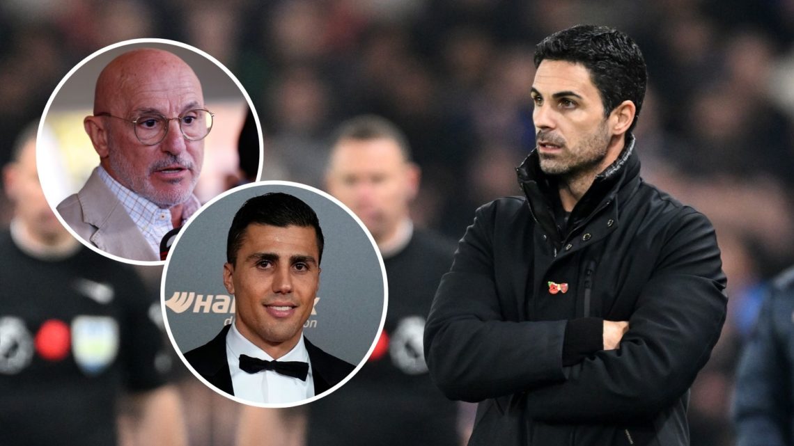 Mikel Arteta. Inset, Luis de la Fuente and Rodri Hernandez.