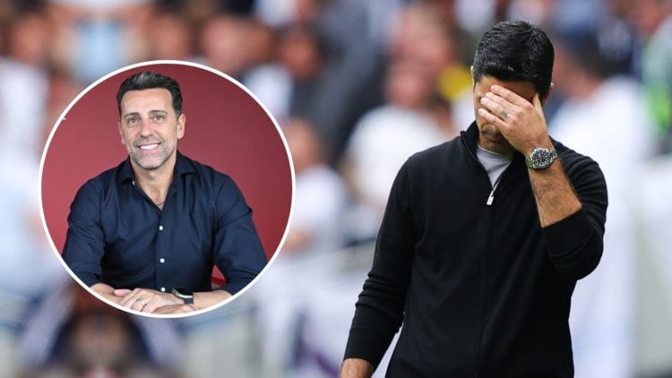 Mikel Arteta, manager of Arsenal, looks dejected during the Premier League match between Tottenham Hotspur FC and Arsenal FC at Tottenham Hotspur S...