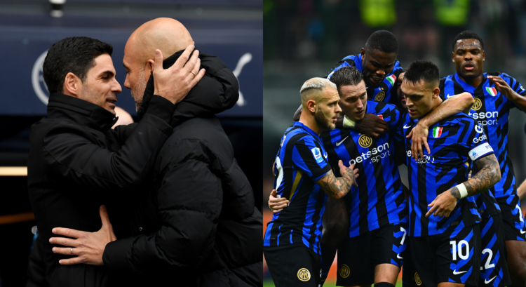 An image featuring Mikel Arteta, Pep Guardiola and the Inter Milan squad.