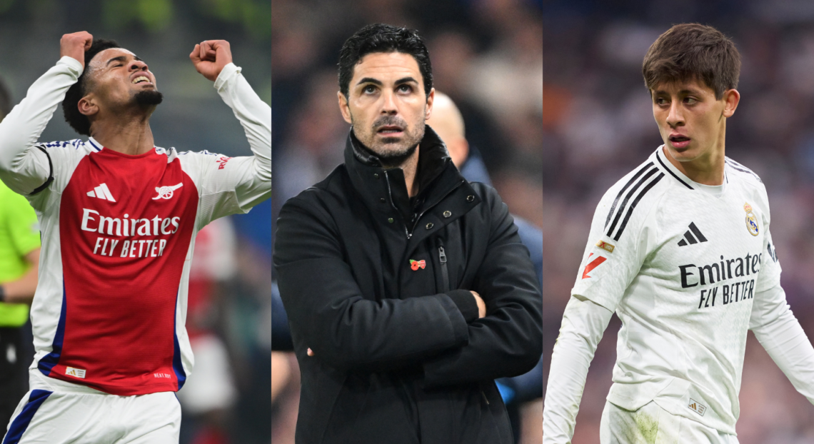 An image featuring Ethan Nwaneri, Mikel Arteta and Arda Guler.