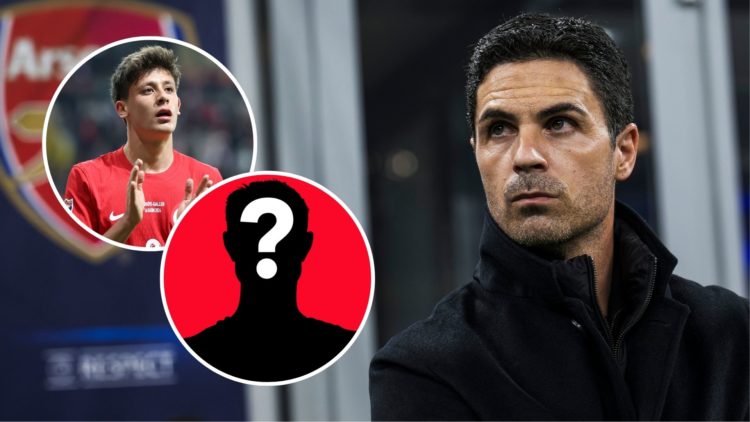 Mikel Arteta. Inset, Arda Guler and a question mark.