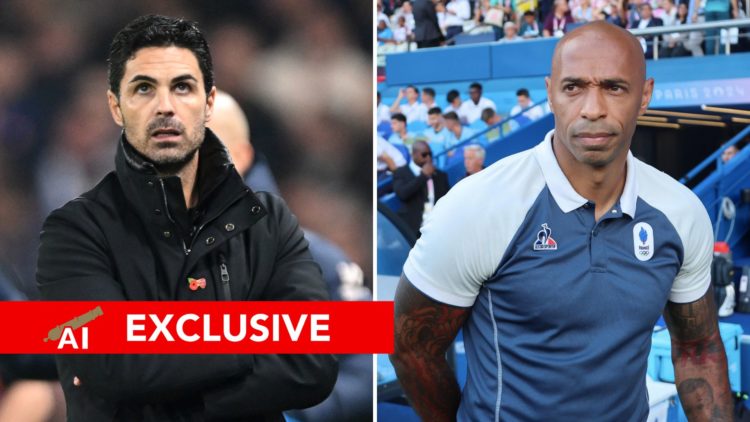 Split image of Mikel Arteta and Thierry Henry.