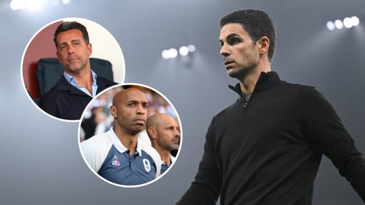 Mikel Arteta, Manager of Arsenal, looks on at full-time following the team's defeat in the UEFA Champions League 2024/25 League Phase MD4 match bet...