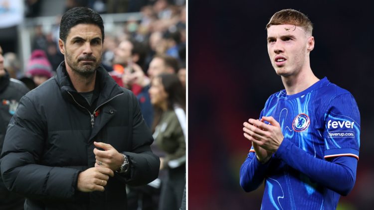 Split image of Mikel Arteta and Cole Palmer.