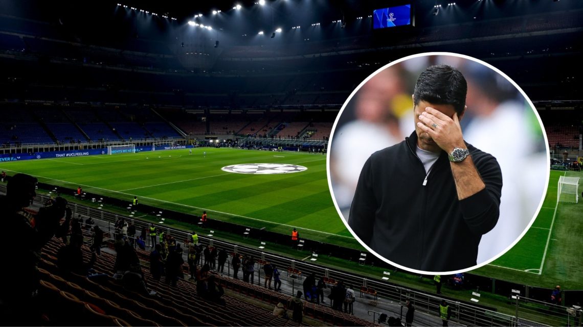 A general view of Giuseppe Meazza Stadium prior to the UEFA Champions League 2024/25 match between FC Internazionale and FC Arsenal in Milano, Ital...