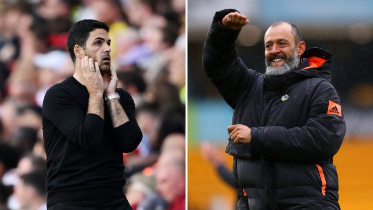 Split image of Mikel Arteta and Nuno Espirito Santo.