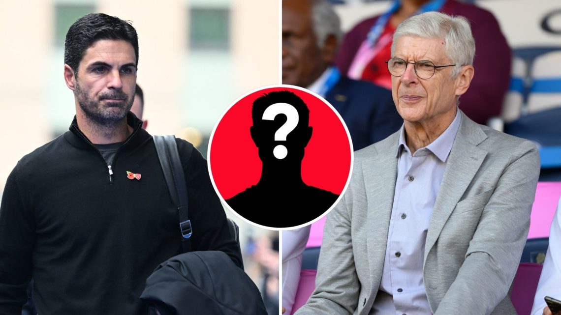 Split image of Mikel Arteta and Arsene Wenger. Inset, question mark.