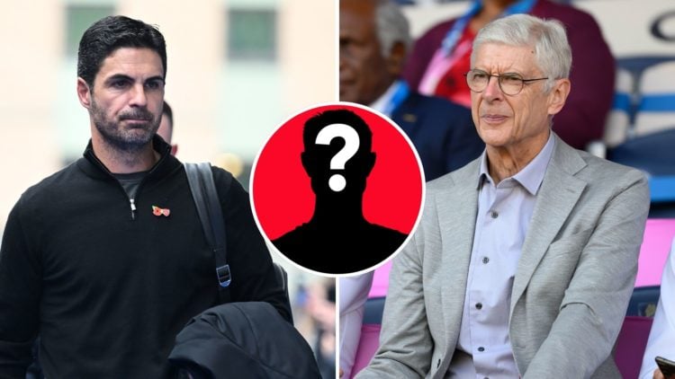 Split image of Mikel Arteta and Arsene Wenger. Inset, question mark.