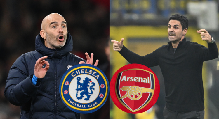 An image featuring Chelsea boss Enzo Maresca and Arsenal manager Mikel Arteta.