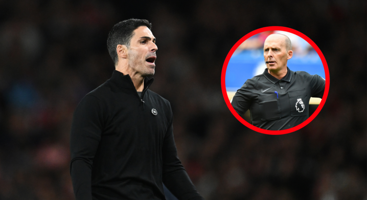 Image of Mikel Arteta with smaller image of Mike Dean inset