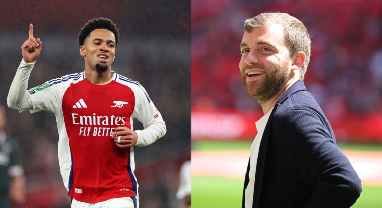 Split image: Ethan Nwaneri looks on after scoring for Arsenal against Bolton, Fabrizio Romano looks on during the FA Cup final.