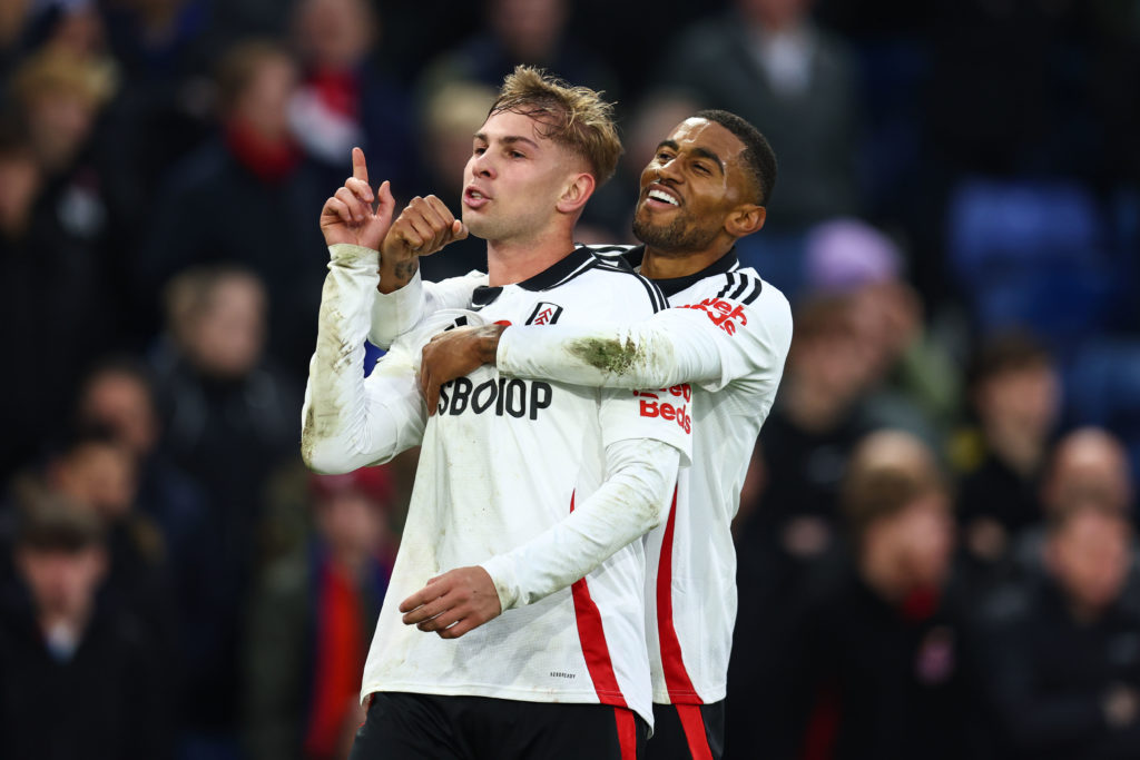 Emile Smith Rowe and Reiss Nelson celebrating after a Fulham goal