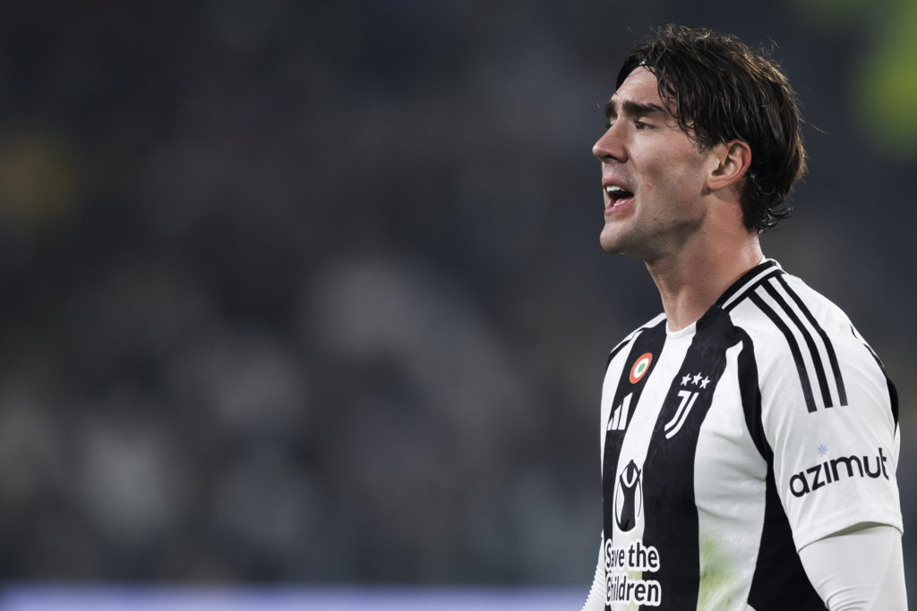 Dusan Vlahovic of Juventus FC looks on during the Serie A