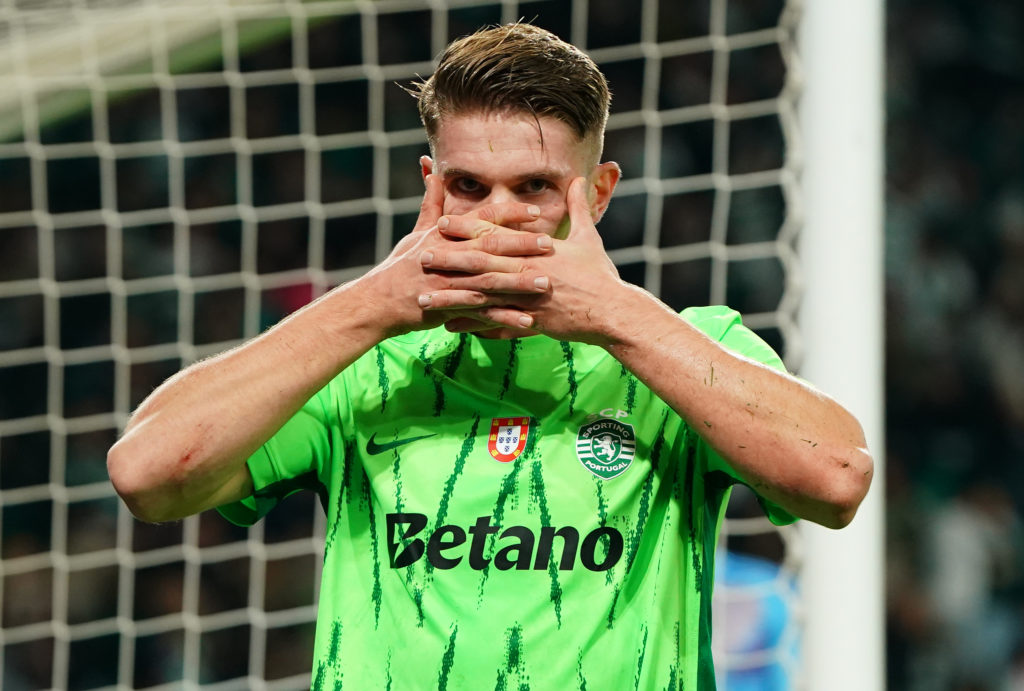 Viktor Gyokeres celebrates during a Sporting CP match
