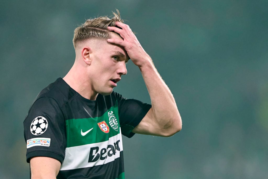 Viktor Gyokeres of Sporting CP looking dejected during a Champions League game against Arsenal