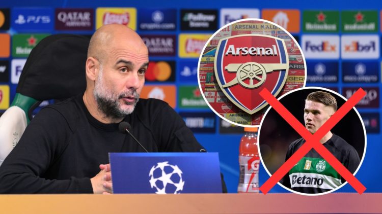 Pep Guardiola, Manager of Manchester City, speaks to the media in a post match press conference at full-time following the team's defeat in the UEF...