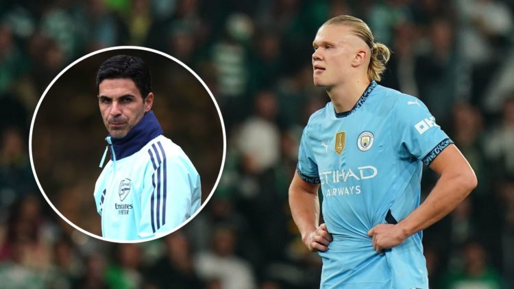 Erling Haaland of Manchester City appears dejected after missing a penalty during the UEFA Champions League 2024/25 League Phase MD4 match between ...