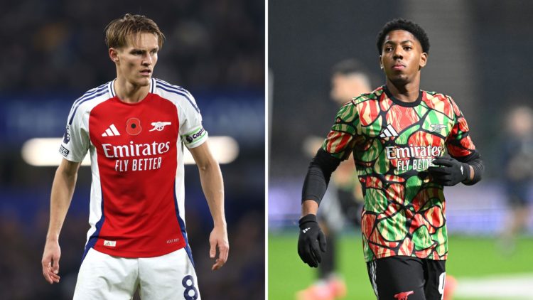 Split image of Martin Odegaard and Myles Lewis-Skelly.