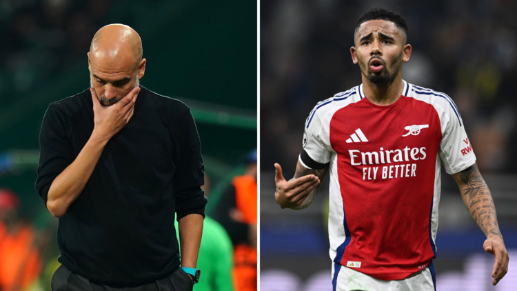 Pep Guardiola (L) and Gabriel Jesus (R)