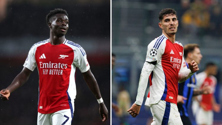 Split image of Bukayo Saka and Kai Havertz.