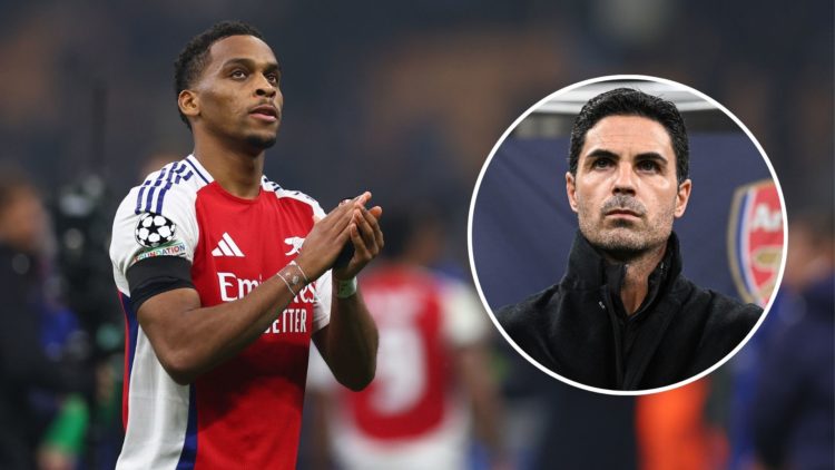 Jurrien Timber of Arsenal FC greets fans after the UEFA Champions League 2024/25 League Phase MD4 match between FC Internazionale Milano and Arsena...