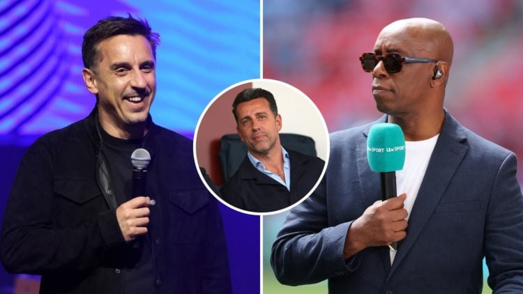 Split image of Gary Neville and Ian Wright. Inset, Edu Gaspar.