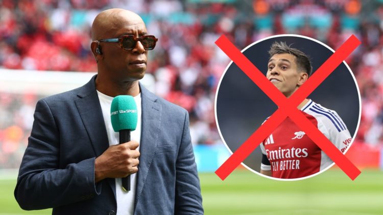 ITV pundit Ian Wright during the Emirates FA Cup Final match between Manchester City and Manchester United at Wembley Stadium. Inset, Leandro Tross...