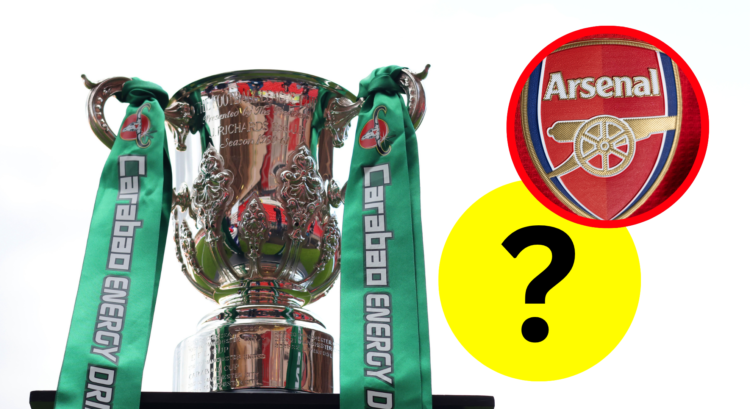 An image featuring the EFL Cup and an Arsenal badge.