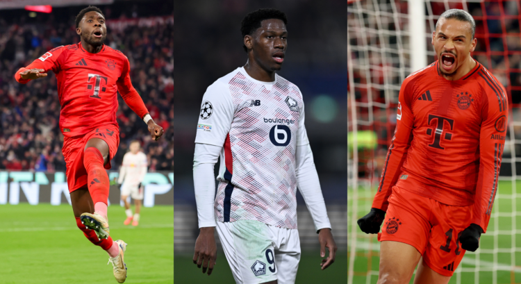 An image featuring Alphonso Davies, Jonathan David and Leroy Sane.