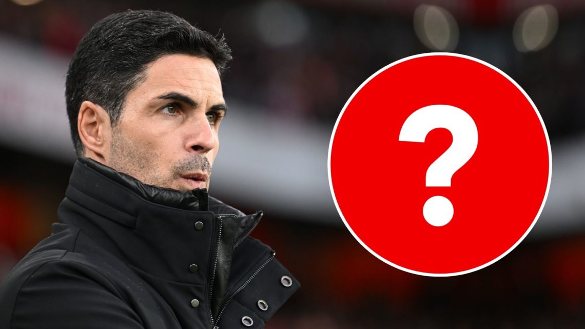 Mikel Arteta, Manager of Arsenal, looks on prior to the Premier League match between Arsenal FC and Nottingham Forest FC. Inset, question mark.