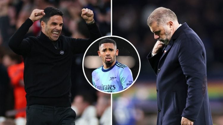 Mikel Arteta and Ange Postecoglou. Inset, Gabriel Jesus.